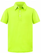 Boys neon yellow short sleeve polo shirt with breathable stretch fabric for summer activities.