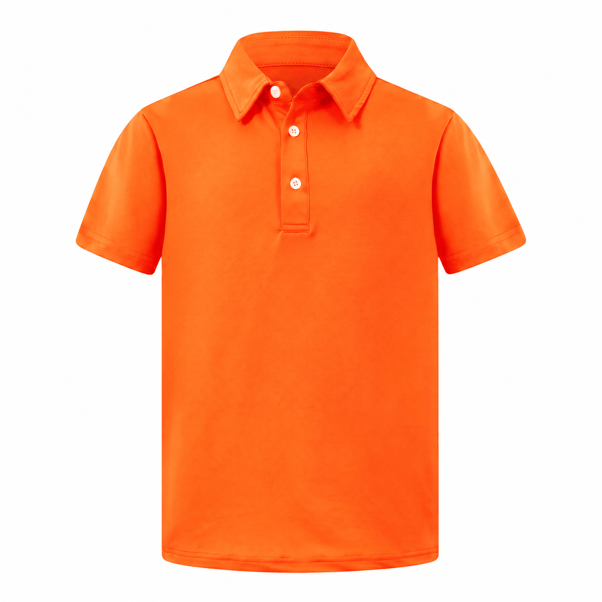 Boys orange short sleeve polo shirt with classic collar, button placket and clean solid color design for school, casual and active wear.