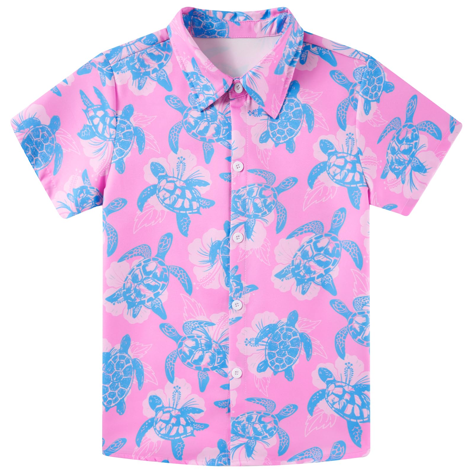 Boys pink turtle print short sleeve button-down shirt with playful animal graphics and a classic collared design.