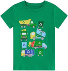 Kids green t-shirt with recycling truck graphic print for boys