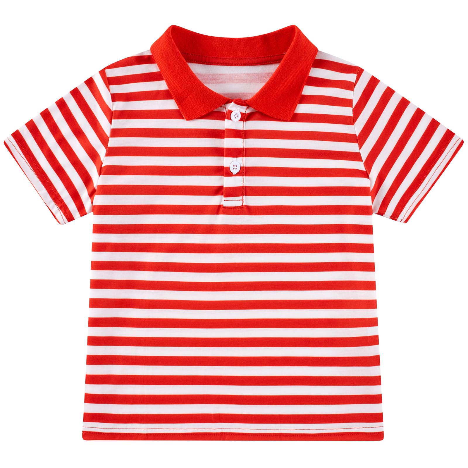 Boys red striped polo shirt with classic design, soft stretch fabric and comfortable fit for everyday wear.