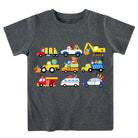 Boys school cars graphic T shirt with fun vehicle print, comfortable kids top for daily wear.