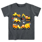 Boys school excavator graphic T shirt featuring construction vehicle design, soft cotton top for everyday outfits.