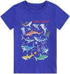 Blue kids t-shirt featuring shark discovery ocean graphic design