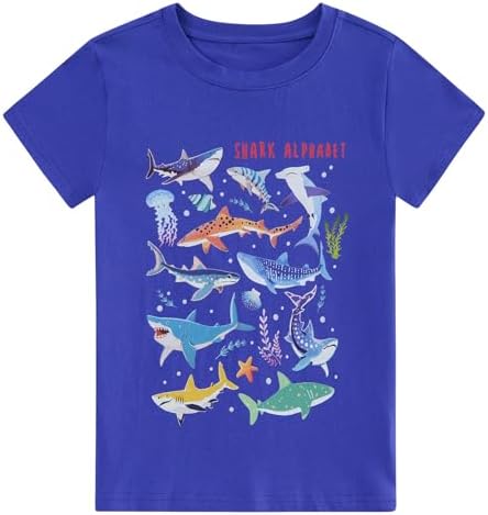 Blue kids t-shirt featuring shark discovery ocean graphic design