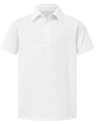 Boys white polo shirt with short sleeves and clean classic style, ideal for school uniforms and casual outfits.