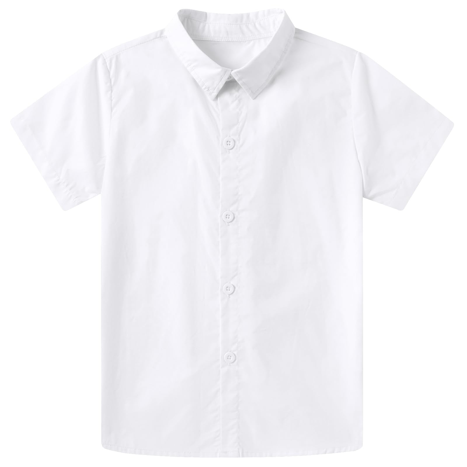Boys solid white short sleeve button-down shirt with classic collar and clean lightweight design for school, parties and summer outfits.