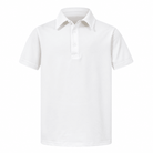 Boys white short sleeve polo shirt with classic collar and button placket, designed for school, casual outfits and everyday active wear.