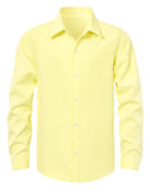 Boys yellow button down dress shirt with lightweight stretch fabric, stylish choice for casual and formal occasions.