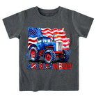 Boys gray car print T shirt with fun vehicle graphic design, casual cotton blend clothing for everyday wear.