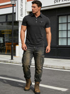 Men's wrinkle-resistant polo shirt suitable for office and casual occasions.