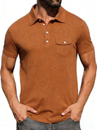 Camel brown men's casual polo shirt with four-way stretch comfort.