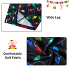 Close-up of men's Christmas lounge pants showing festive print details, soft polyester fabric and holiday pattern design.
