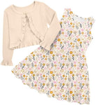Girls cream wildflower print dress paired with a matching cardigan featuring delicate floral details.