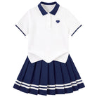 navy blue girls tennis polo dress set with pleated skirt preppy kids outfit