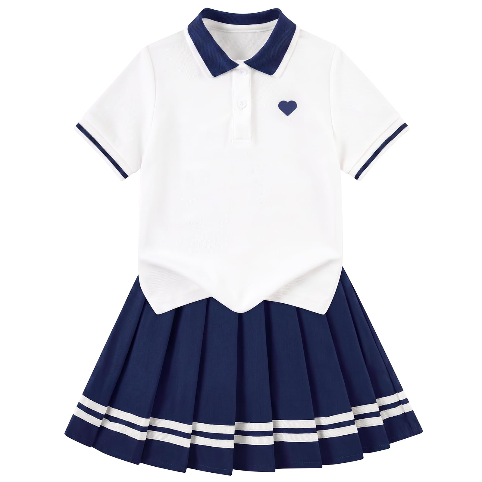 navy blue girls tennis polo dress set with pleated skirt preppy kids outfit