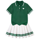 dark green toddler girls tennis polo outfit with pleated skirt preppy clothing