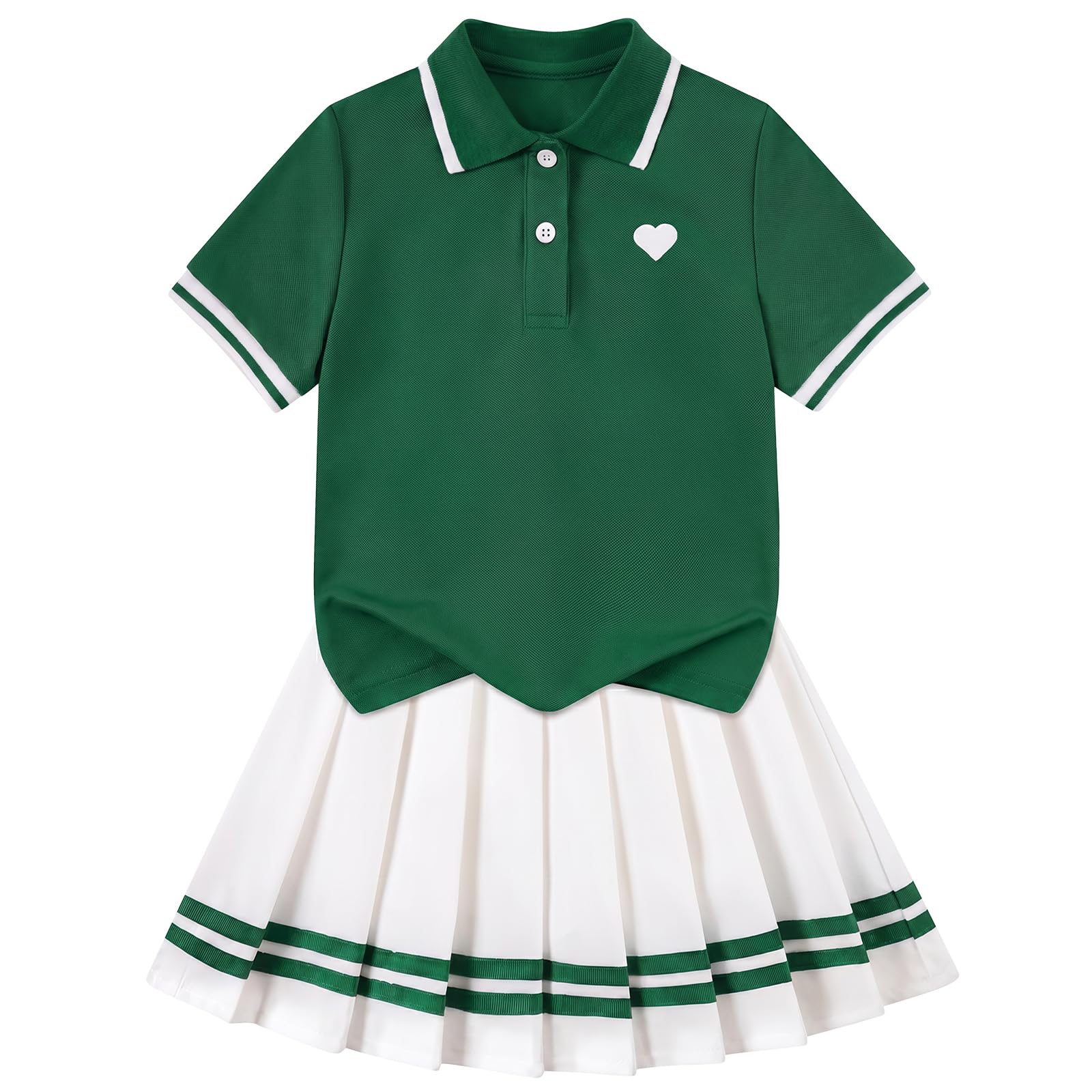 dark green toddler girls tennis polo outfit with pleated skirt preppy clothing
