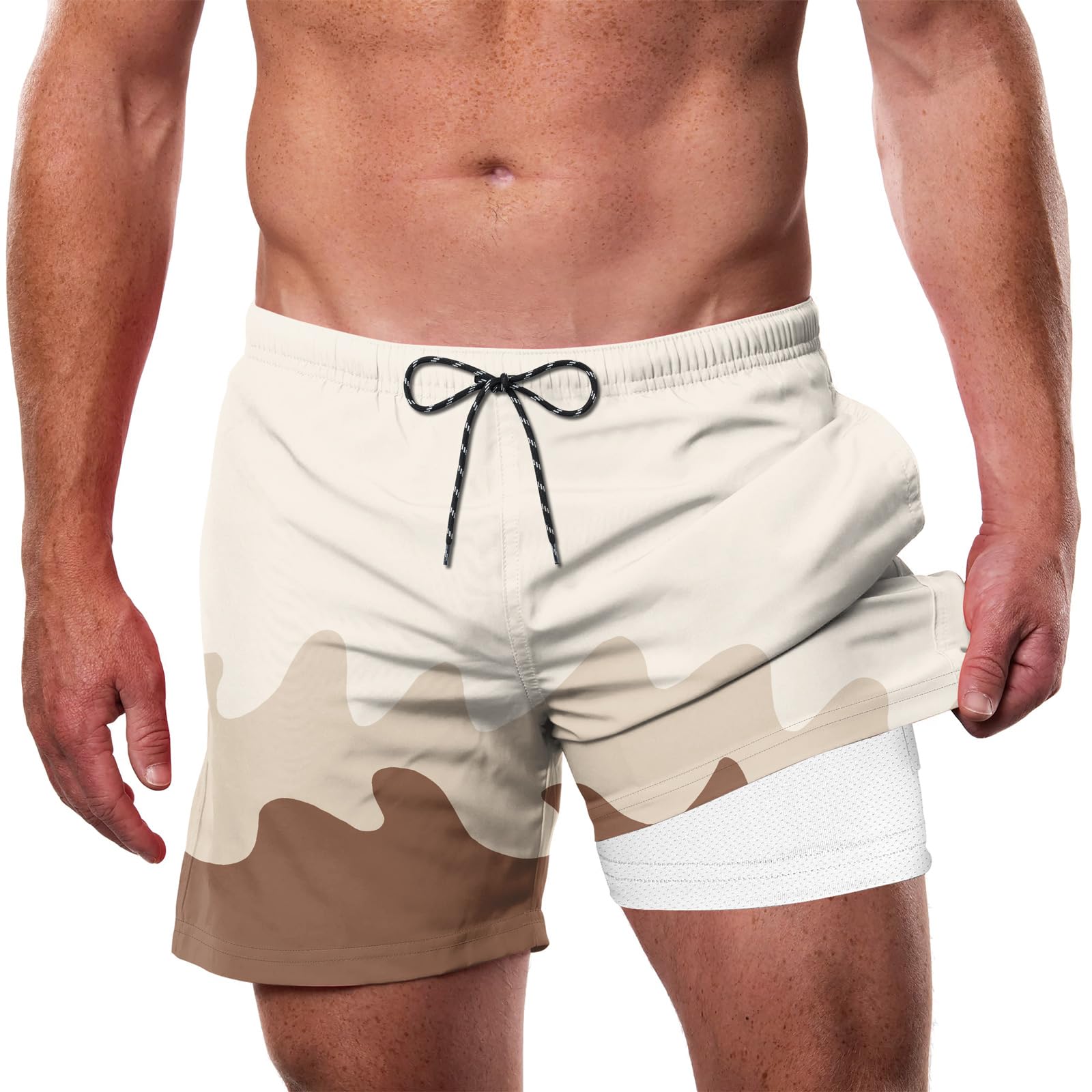 Men's desert camouflage swim trunks with quick dry design