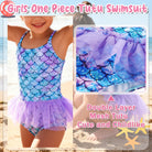 Young girl wearing mermaid tutu swimsuit during swimming activity, showing princess style design and comfortable kids swimwear fit.