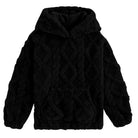 Girls black coral fleece hoodie with soft warm fabric, hooded design and kangaroo pocket for everyday winter layering.