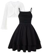 Girls Black sleeveless dress with matching cardigan.