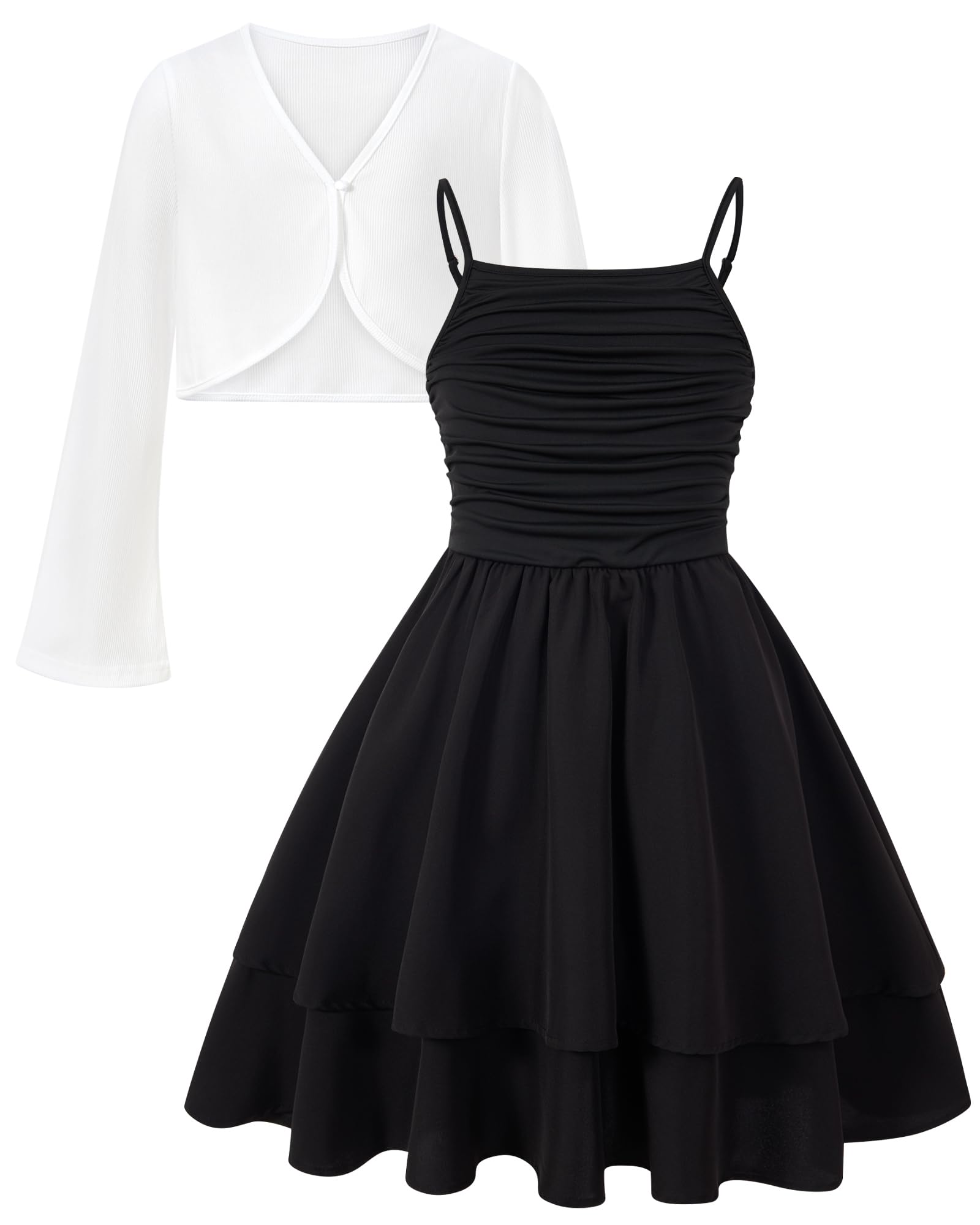 Girls Black sleeveless dress with matching cardigan.