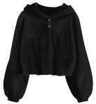 Girls black fleece pullover hoodie with soft cozy fabric and relaxed fit for versatile fall, winter and everyday casual wear.