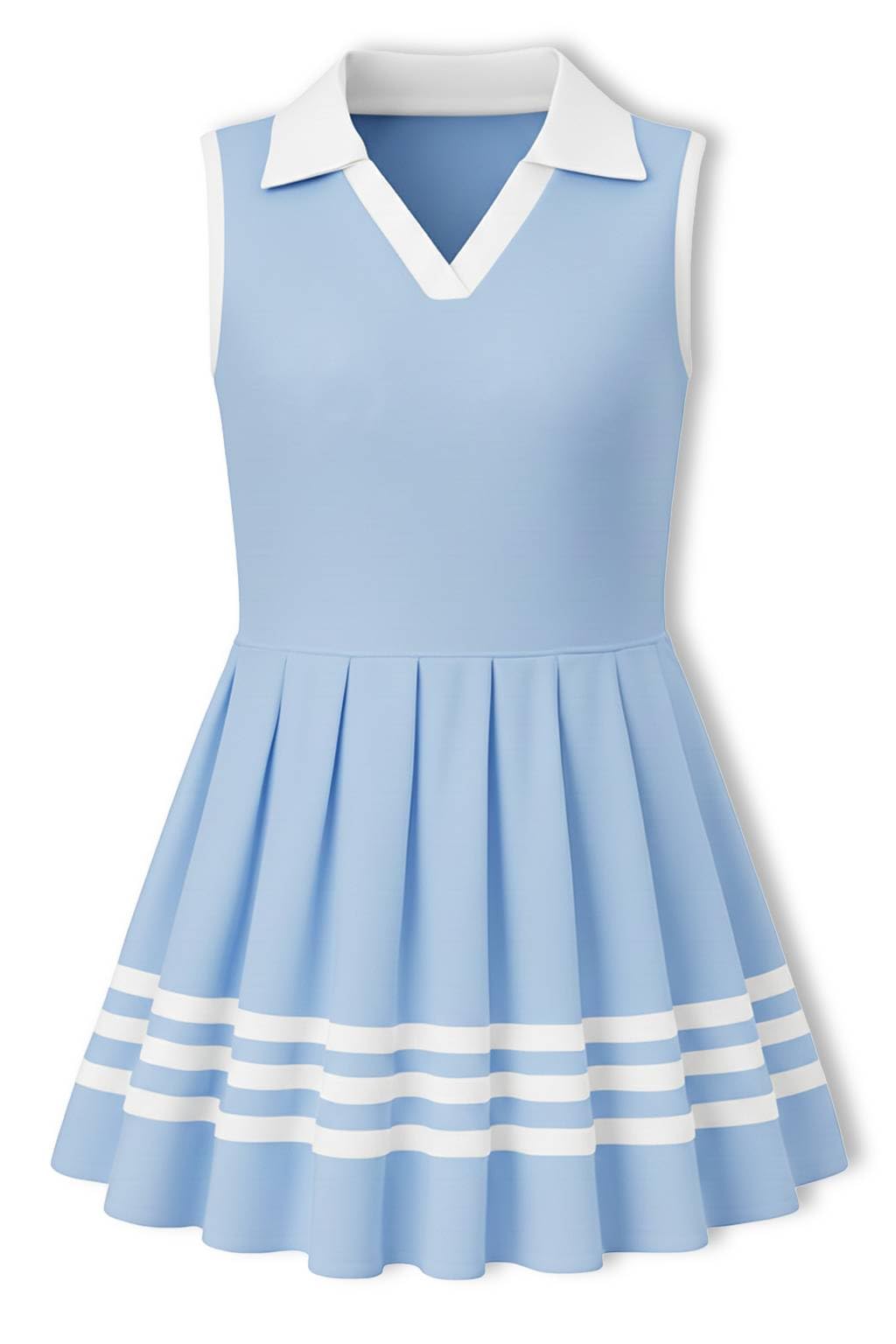 Girls blue collared polo dress with color block style, soft fabric and comfortable fit for casual occasions.
