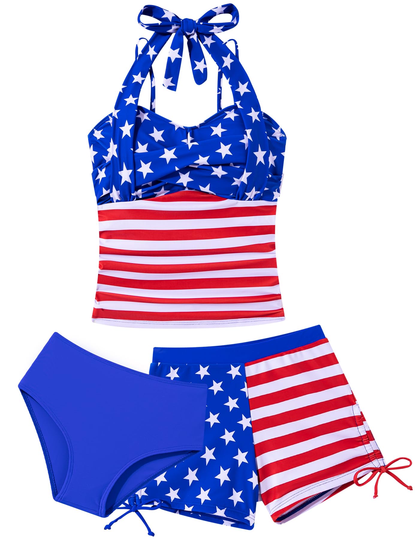 Blue girls tankini swimsuit with flag inspired print design