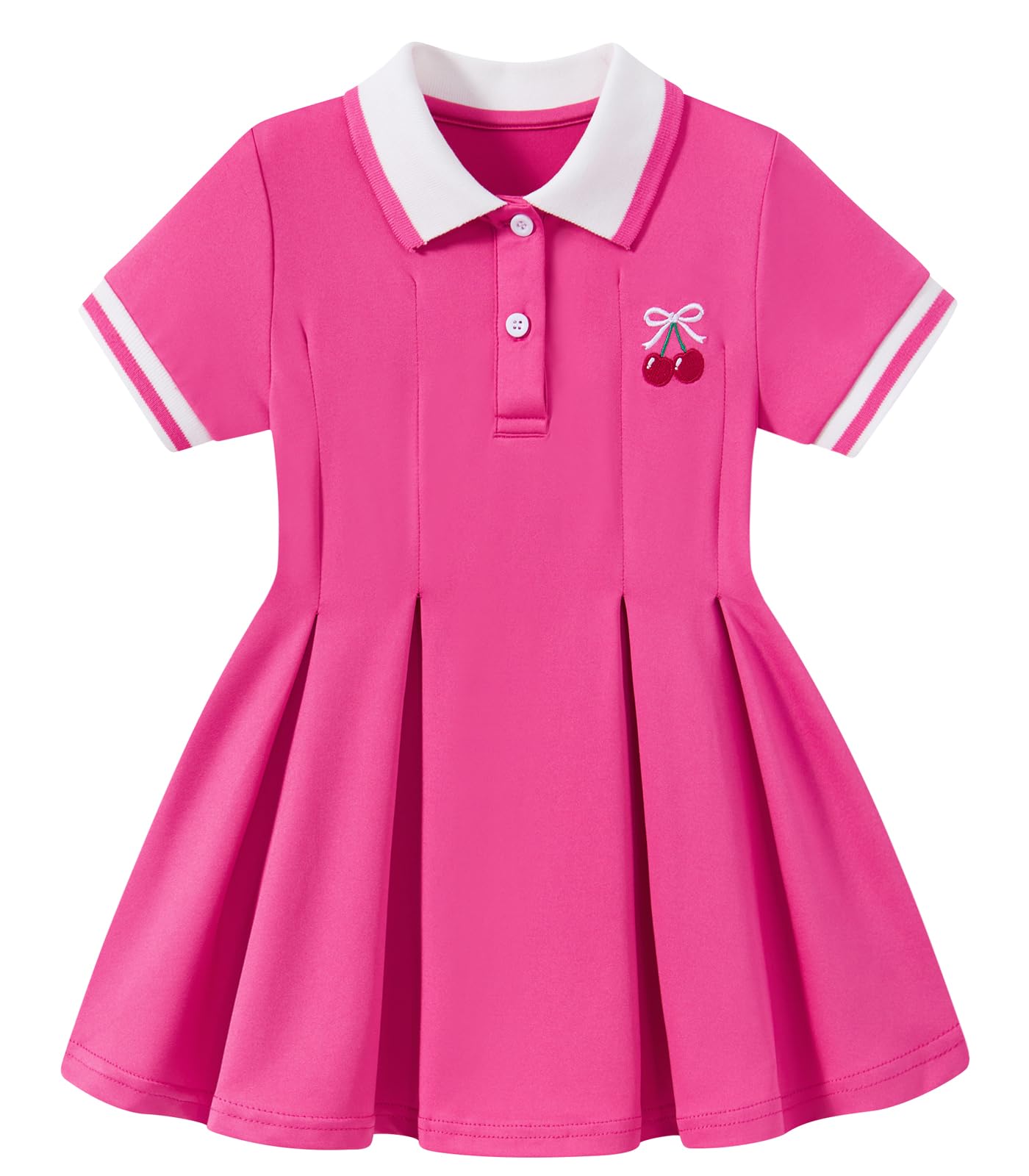 Bright pink girls polo dress with playful color and short sleeves