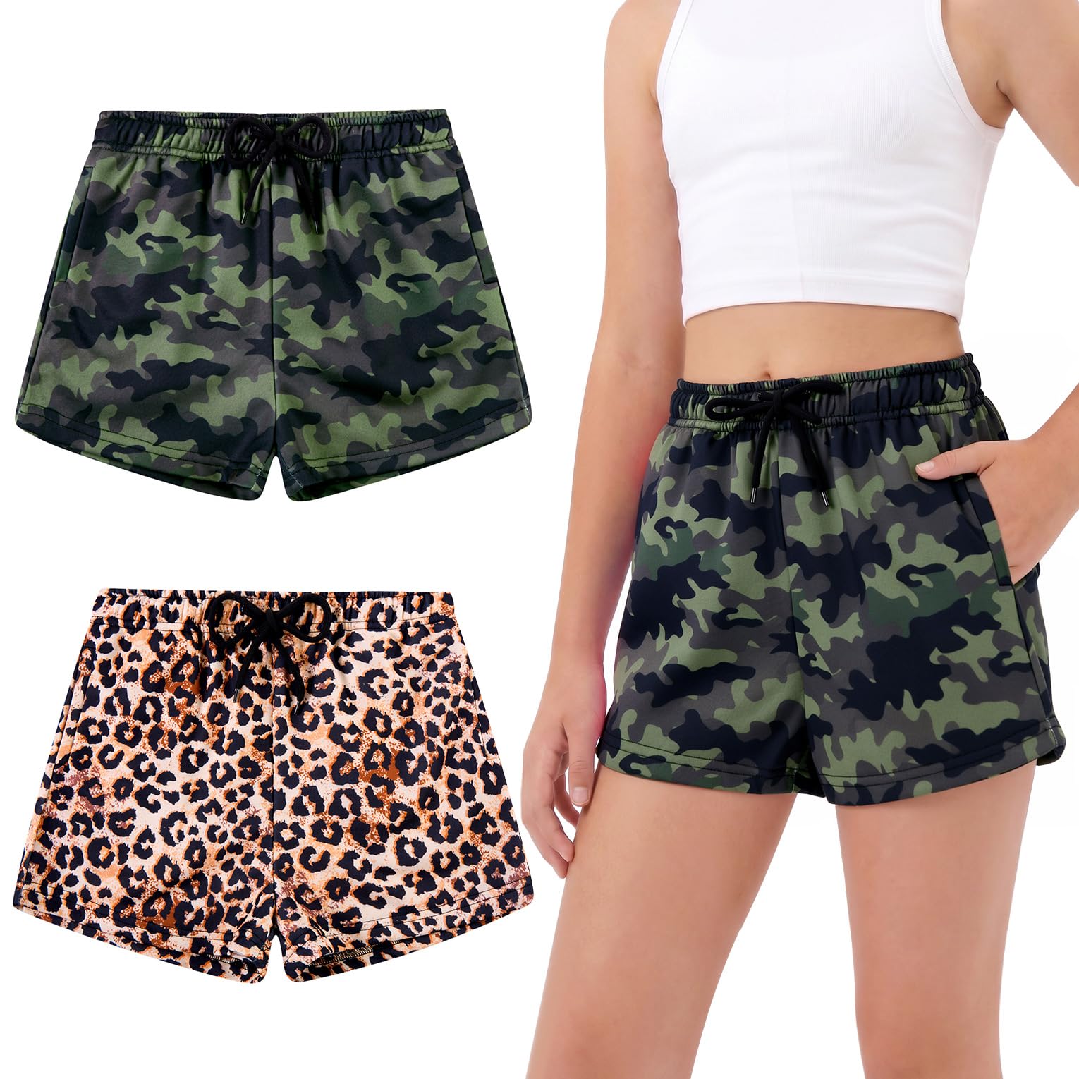 Girls Camo Leopard Print Shorts