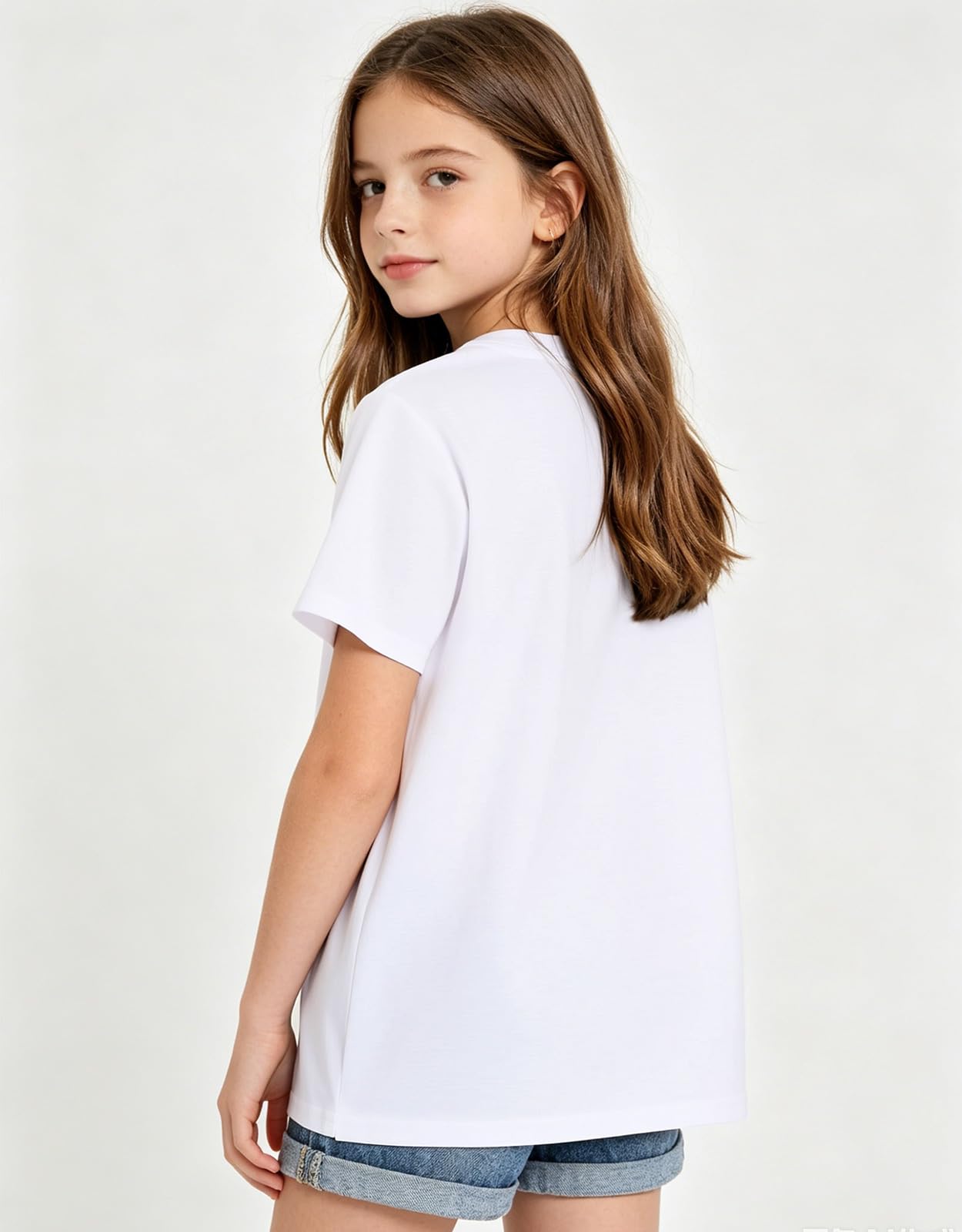 Back view of girls graphic T shirt showing relaxed fit and comfortable short sleeve design for everyday wear.