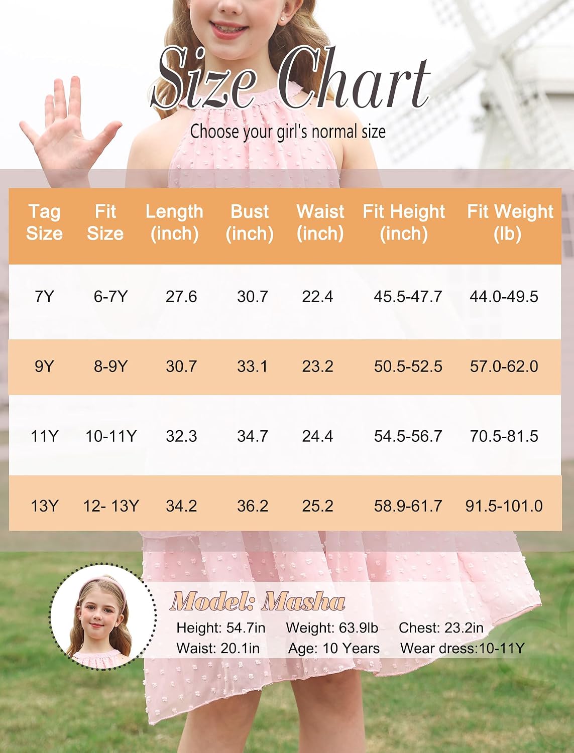 size chart for girls swiss dot tiered party dress