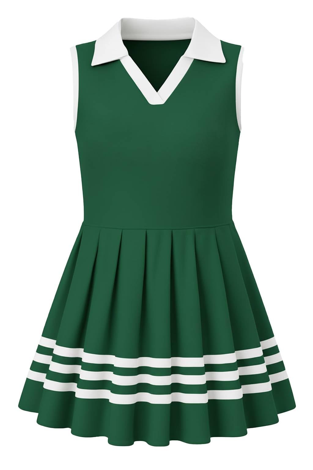 Girls forest green polo dress with comfortable pique fabric and classic A-line design for everyday wear.
