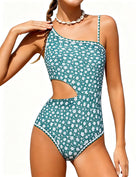 TUONROAD Girls One Piece Swimsuits Adjustable Strap Swimwear with Bra Bathing Suit for Girl Girls Green Floral Cutout Swimsuit7-14Y