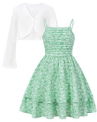 Girls Green White floral dress and matching cardigan featuring a fresh spring-inspired design.