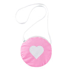 Close up of the heart crossbody bag accessory included with girls polo dress, adding a cute matching detail to the outfit.