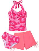 Hot pink girls tankini swimsuit set for summer swimming