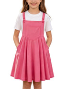 Girls hot pink waffle overall dress set with matching white T shirt, adjustable straps and comfortable layered design.
