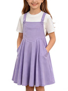 Girls lavender purple overall dress set featuring waffle texture fabric and comfortable layered styling.