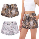 Girls leaf print summer shorts with lightweight fabric and adjustable waistband, cute casual outfit for warm weather.