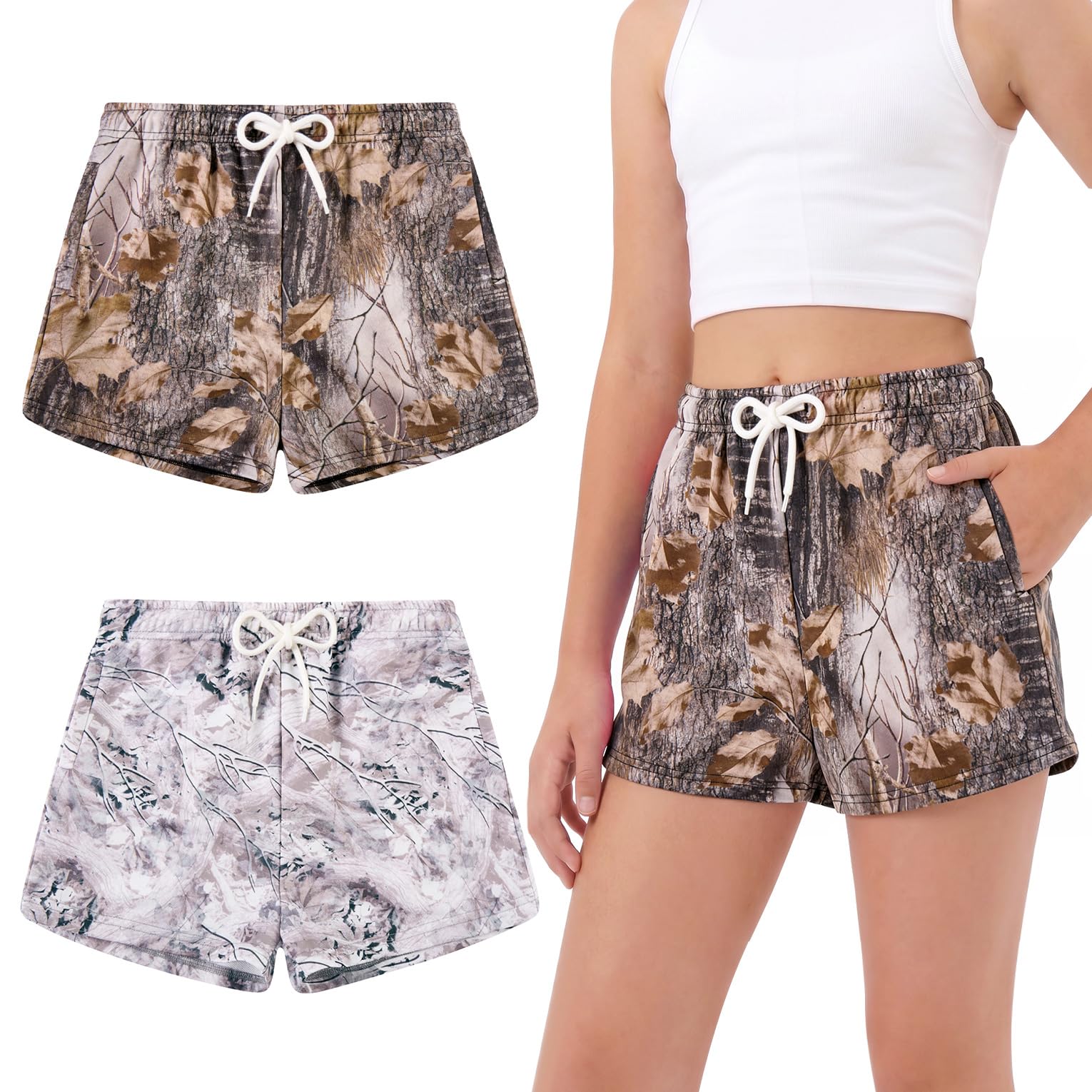 Girls leaf print summer shorts with lightweight fabric and adjustable waistband, cute casual outfit for warm weather.