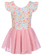 Girls light pink floral ballet dress with sparkling skirt, beautiful kids dancewear for classes and performances.