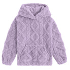 Girls light purple coral fleece hoodie with soft plush fabric, warm pullover design and comfortable hood for cool weather wear.