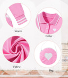Close up details of girls long sleeve polo dress showing collar design, button placket, sleeve cuffs and elegant dress construction.