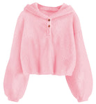 Girls pink fleece pullover hoodie with soft cozy fabric, relaxed fit and long sleeves for school, travel and everyday winter outfits.