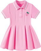 Pink girls polo dress with short sleeves and classic collar design
