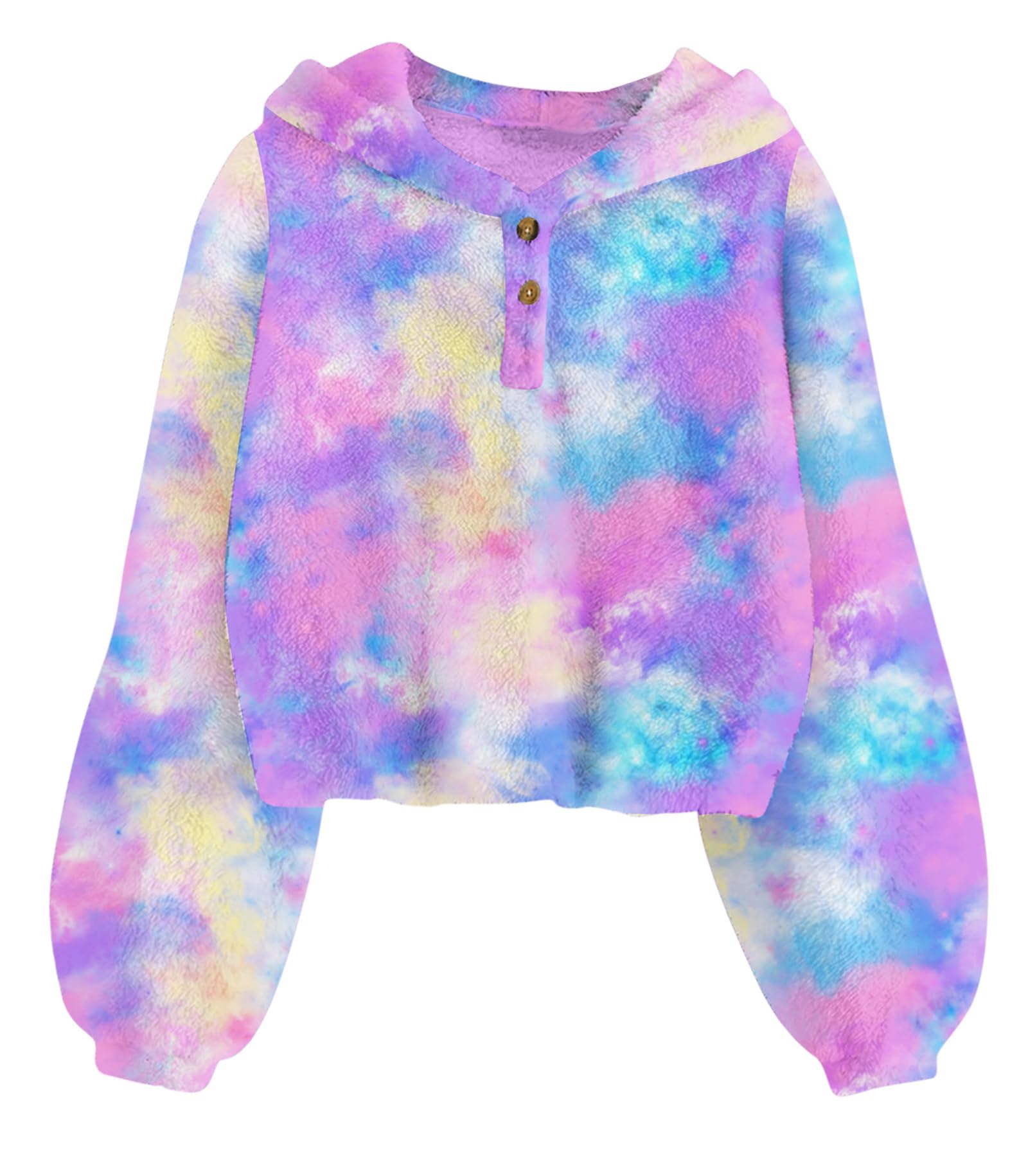 Girls purple clouds fleece pullover hoodie with colorful printed design and soft lightweight fabric for casual cool-weather wear.