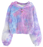 Girls purple gradient fleece pullover hoodie with soft lightweight fabric and relaxed fit for school, travel and cool-weather outfits.